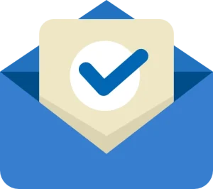 blue logo of envelope with a checkmark showing the form has been successfully submitted