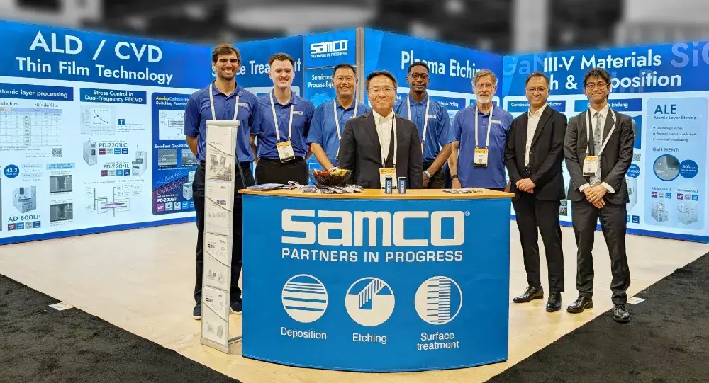 Samco Inc. team photo at SEMICON West 2025, in front of their booth