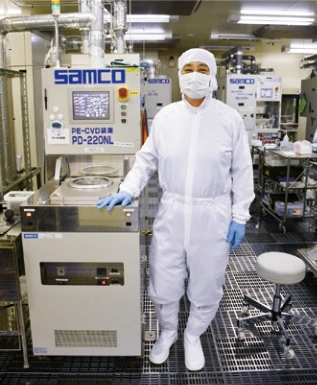 Professor Baba with Samco plasma CVD system “PD-220NL”