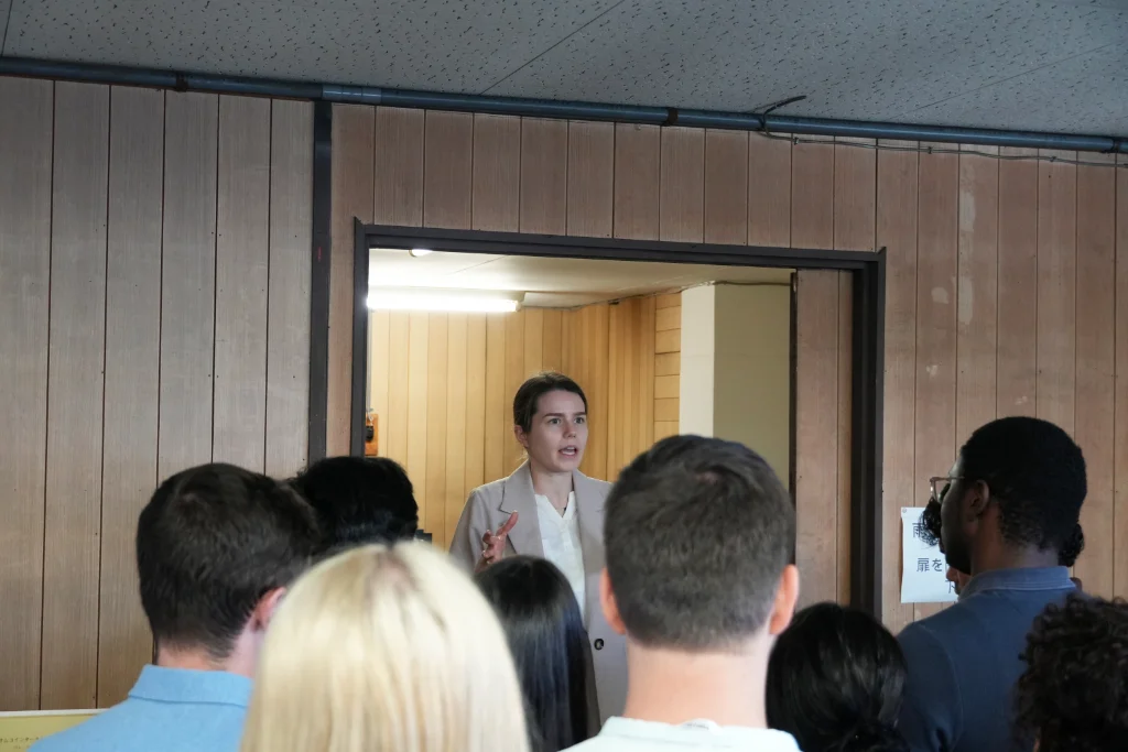 University of Central Arkansas (UCA) staff and students being shown the original garage where the company was founded-relocated to the Samco Museum on the 5th floor of the Production Building.