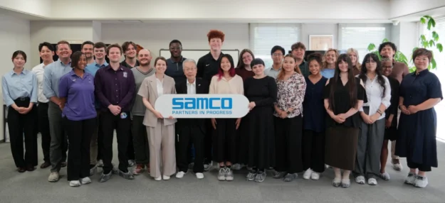 Commemorative group photo taken with University of Central Arkansas (UCA) students with Samco Founder and CEO Dr. Osamu Tsuji, during their visit to Samco on May 19th, 2026.