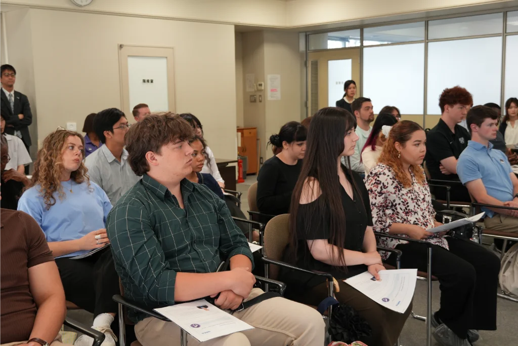 University of Central Arkansas (UCA) students listening attentively to lecture delivered by Samco's PR department during their visit to Samco's Kyoto Production facility.