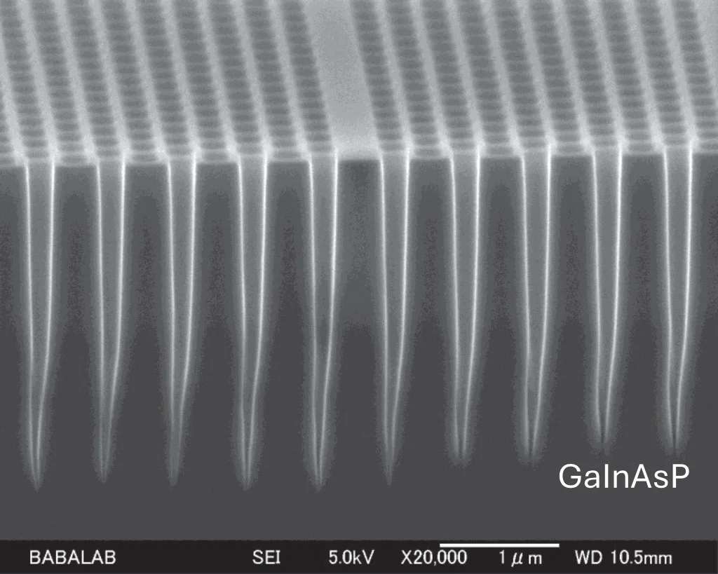Side view of GaInAsP crystal fabrication SEM (Photo courtesy of Baba Laboratory, Yokohama National University )