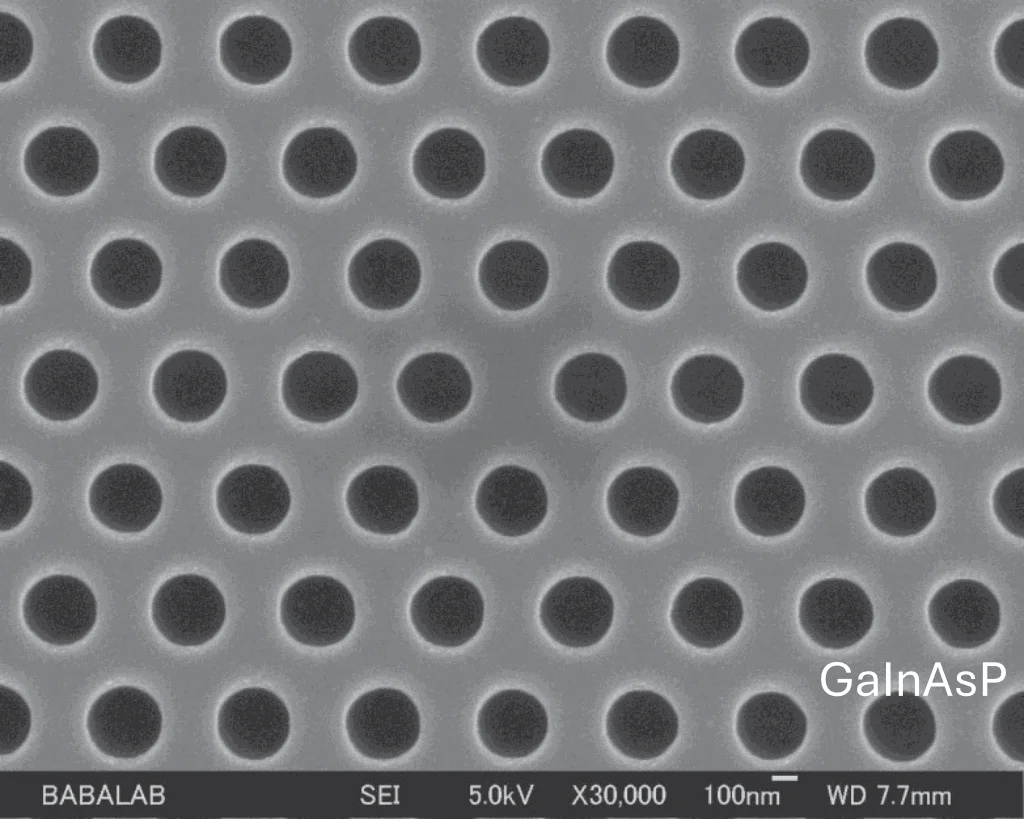 Top view of GaInAsP crystal fabrication SEM (Photo courtesy of Baba Laboratory, Yokohama National University )