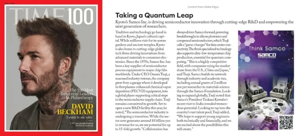 Front cover of TIME Magazine and Samco's featured brand content: "Taking a Quantum Leap"
